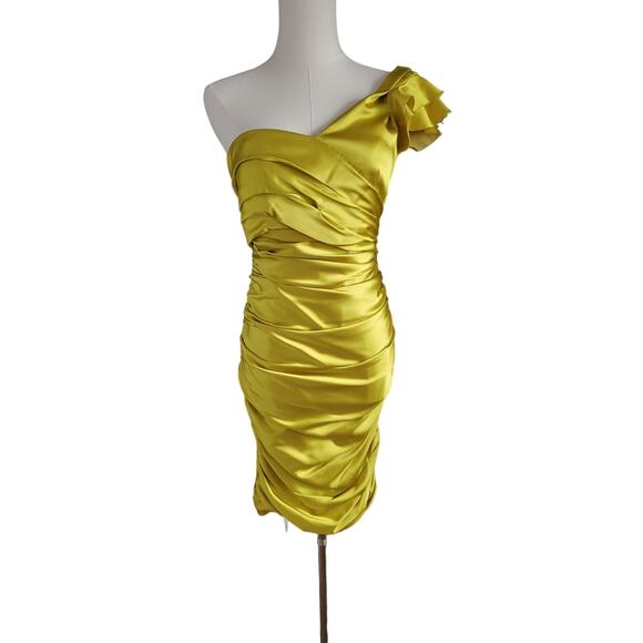 Lavendar Label by Vera Wang Satin Ruched One Shoulder Dress Exposed Zipper 2/36 - Picture 2 of 6